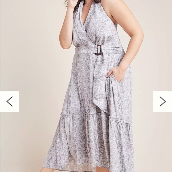 Anthropologie Marfa Dress Halter Gray V neckline Tiered Midi Size 6 - Picture 4 of 16